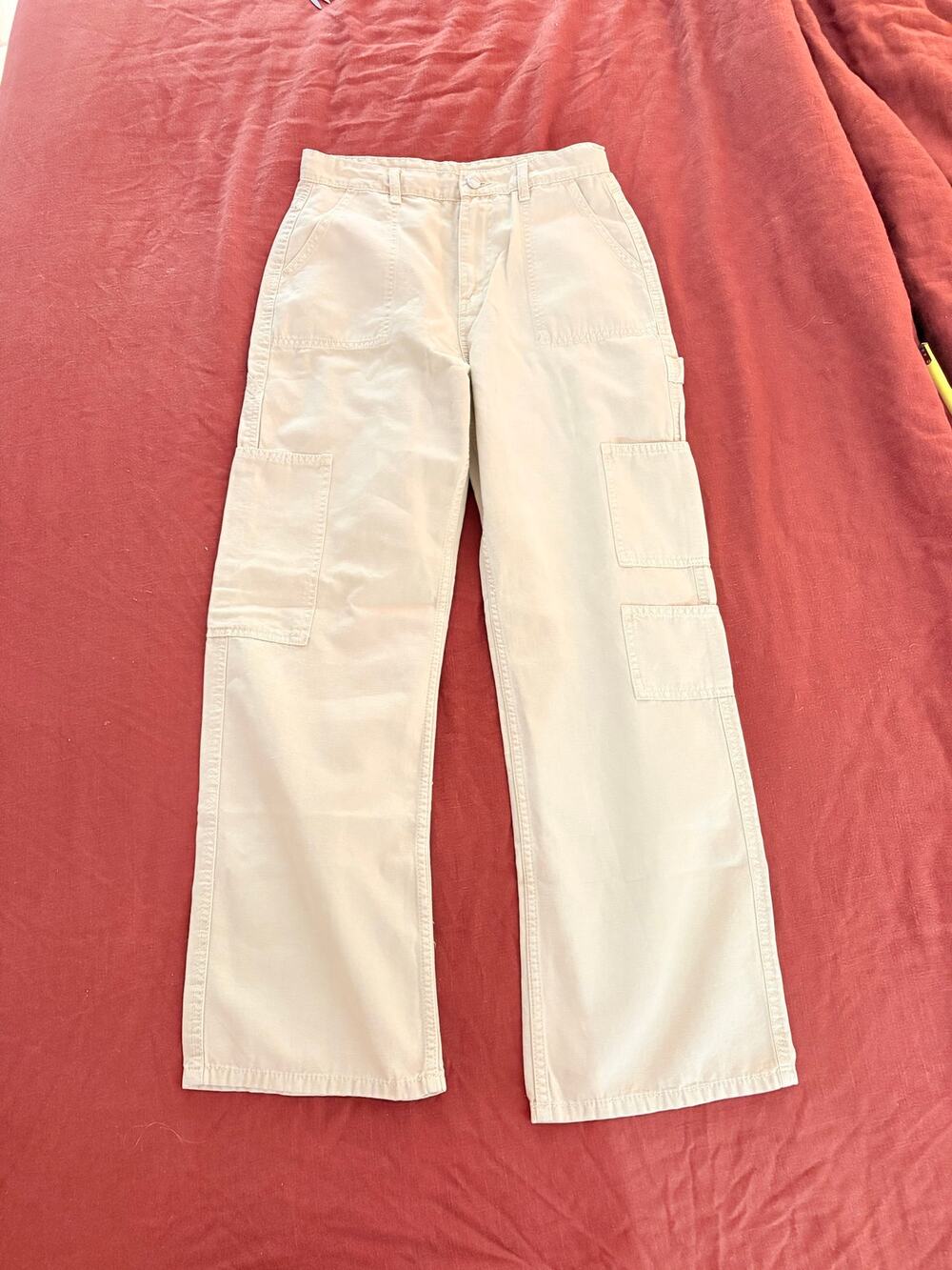 Primark Tan Cargo Pants Utility Gorpcore Straight Leg Cotton Casual Tan Sz 6